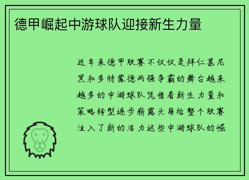 德甲崛起中游球队迎接新生力量